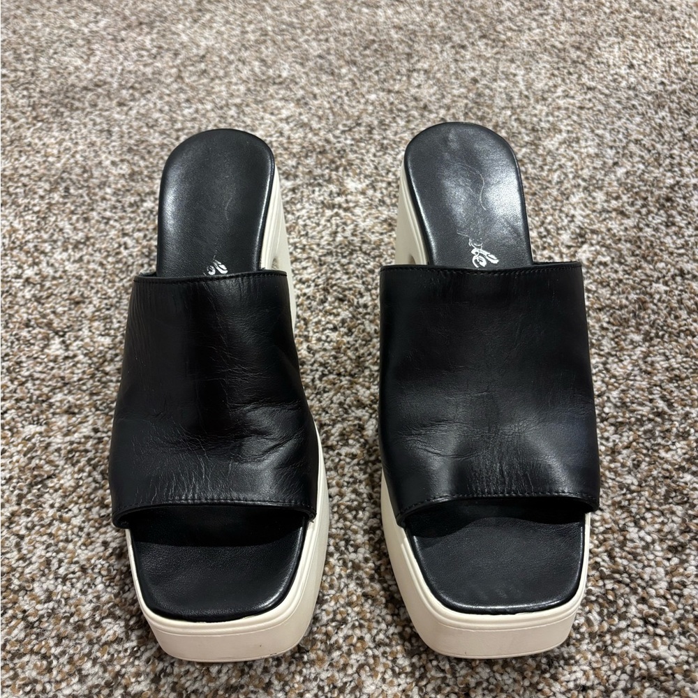 Free People Black and Cream Platform Mules